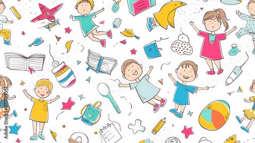 Whimsical Children Activities in Colorful Illustration