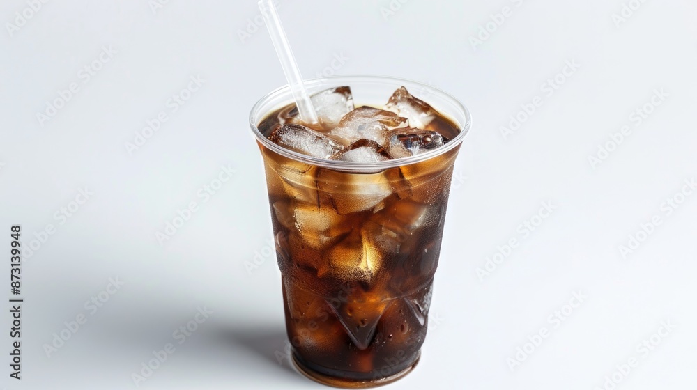 Iced coffee in cup with straw on white background Iced coffee in cup with straw on white background