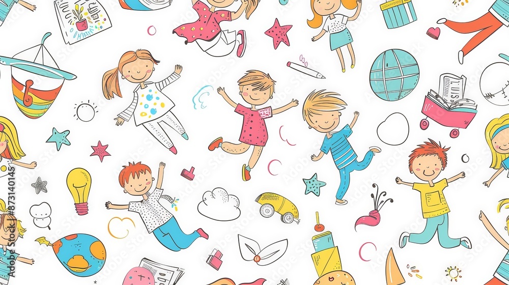 Whimsical Children Activities in Colorful Illustration Whimsical Children Activities in Colorful Illustration
