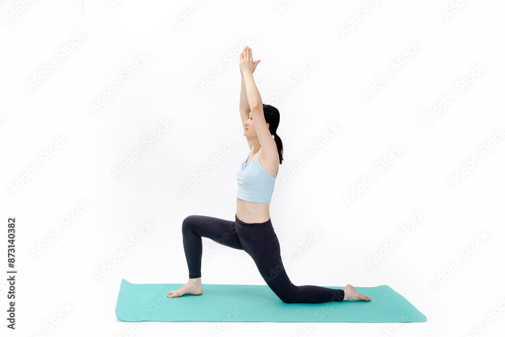 Beauty doing yoga with a white background