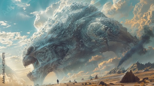 Behemoth blending into the expansive Earth landscape, with intricate details highlighting its magnitude in digital art