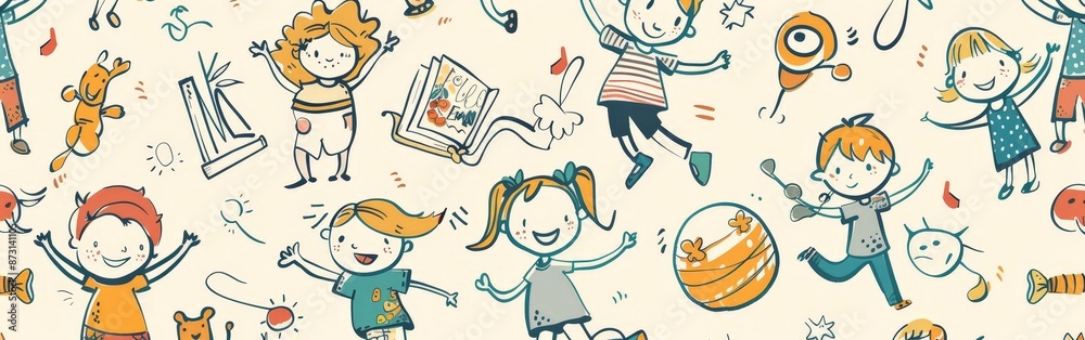 Whimsical Children Activities in Colorful Illustration Whimsical Children Activities in Colorful Illustration