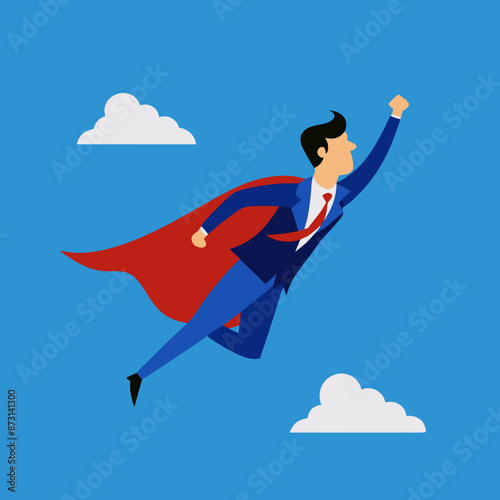 superman flying on the sky vector art illustration