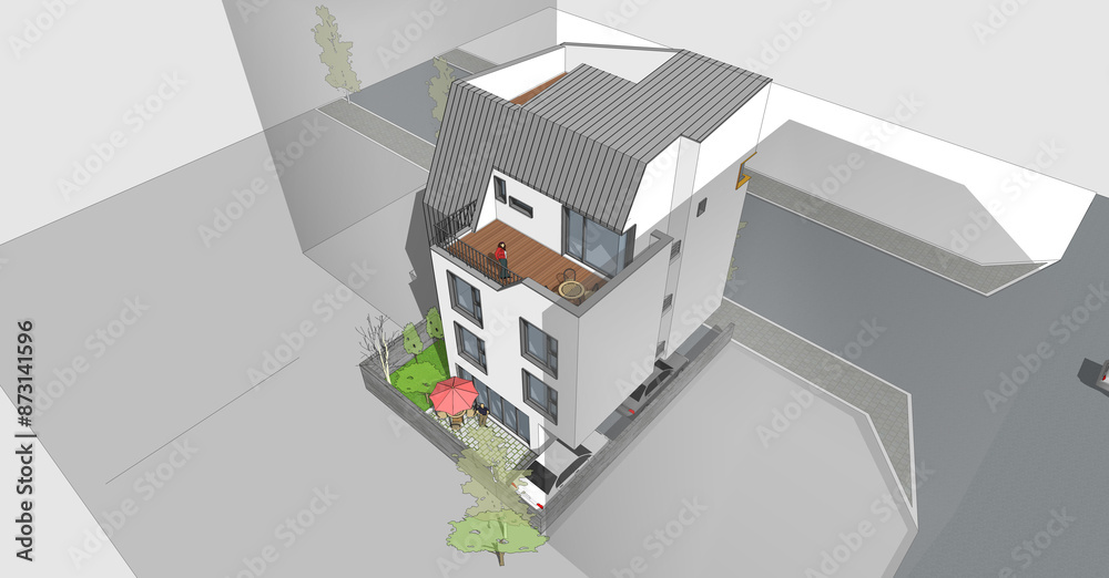 abstract architecture background, 3d rendering of a modern multi-family house with various window types abstract architecture background, 3d rendering of a modern multi-family house with various window types