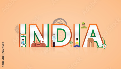 india text, red text, 3d text, india lettering, bold text, typography. Independence  Day India, the essence of cricket through vibrant imagery capturing batsmen, bowlers, and fielders in action, 