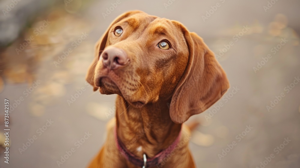 Adorable Vizsla Dog in Warm Tone with Space for Text Adorable Vizsla Dog in Warm Tone with Space for Text