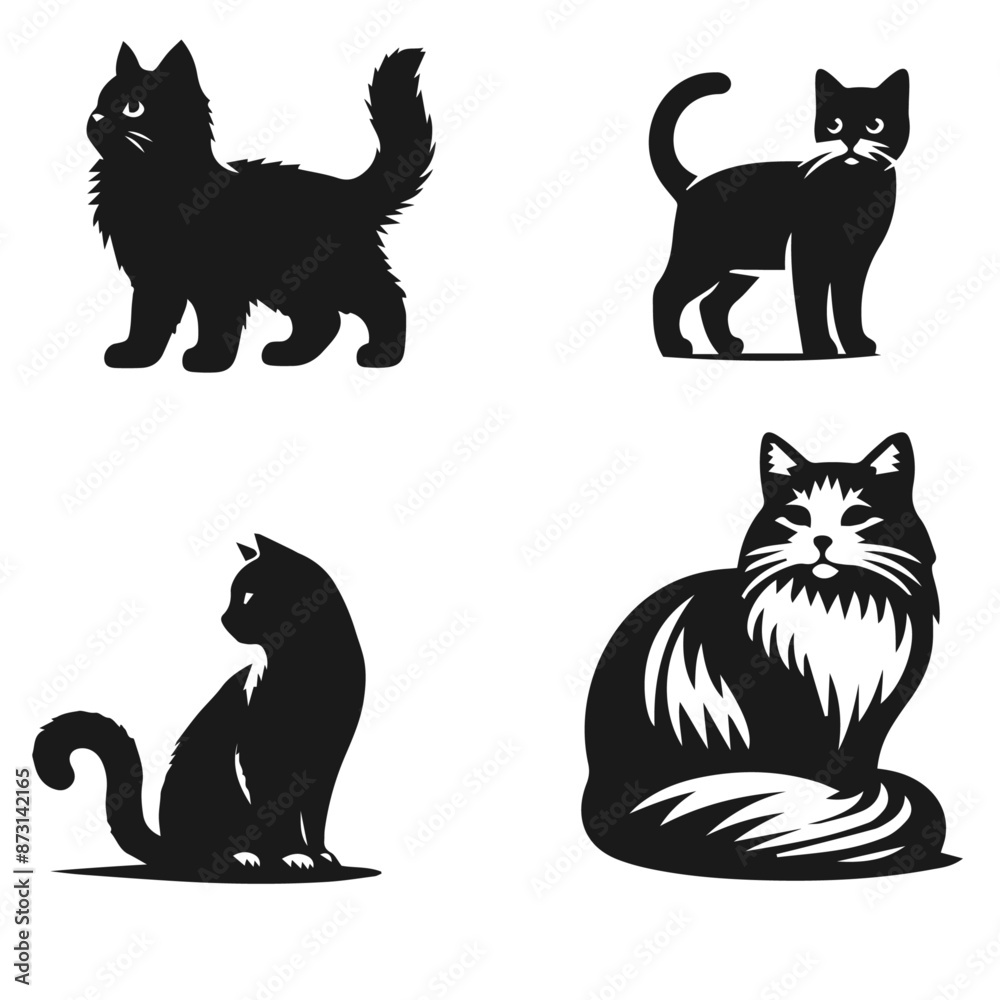 Very cute CAT vector silhouette set isolated on white background Very cute CAT vector silhouette set isolated on white background