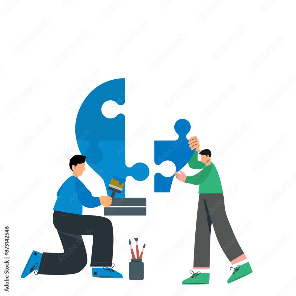 People working together to solve a puzzle. Business concept of problem solving. Vector illustration People working together to solve a puzzle. Business concept of problem solving. Vector illustration