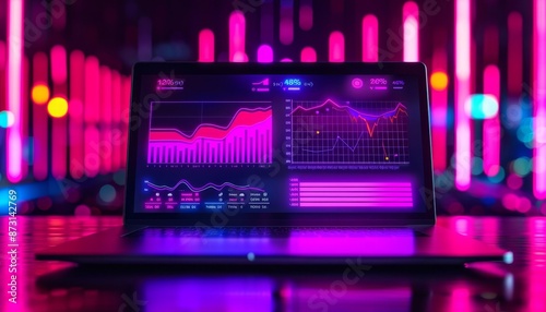 Digital dashboard showing business growth metrics, performance analysis, concept