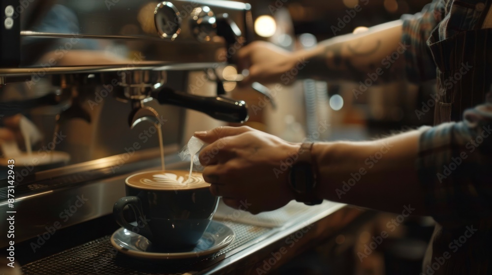 Barista Making Coffee with Latte Art Barista Making Coffee with Latte Art
