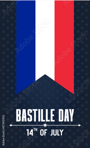 Bastill day banner with flag of France and star background