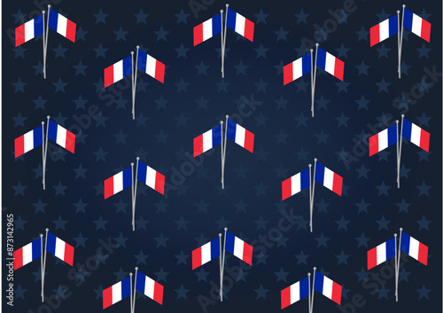 pattern with flags of France and star background