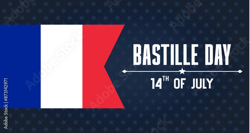 Bastill day banner with flag of France and star background