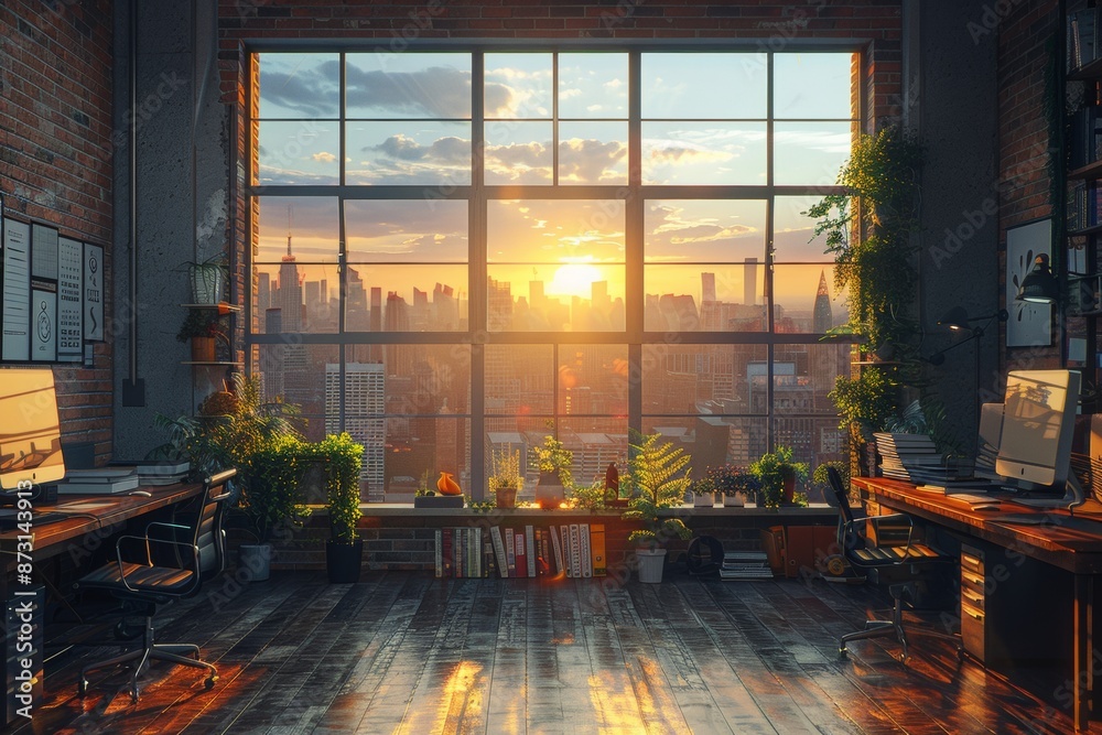 Step into a sleek and modern office space, where natural light illuminates a cityscape backdrop, creating an inspiring atmosphere for productivity. Step into a sleek and modern office space, where natural light illuminates a cityscape backdrop, creating an inspiring atmosphere for productivity.