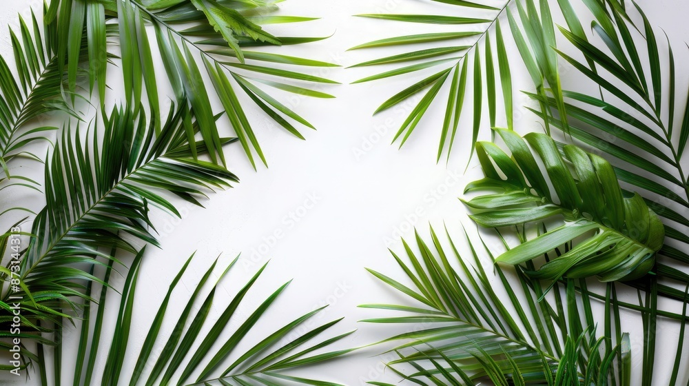 Palm Leaf Frame on White Background for Trendy Tropical Theme Palm Leaf Frame on White Background for Trendy Tropical Theme