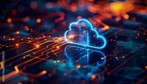 Cloud computing icons connected to business devices, digital integration, concept