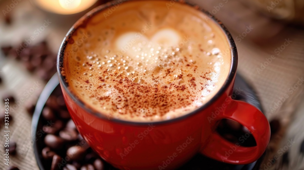 Close up photo of latte with heart shaped coffee beans still life Close up photo of latte with heart shaped coffee beans still life
