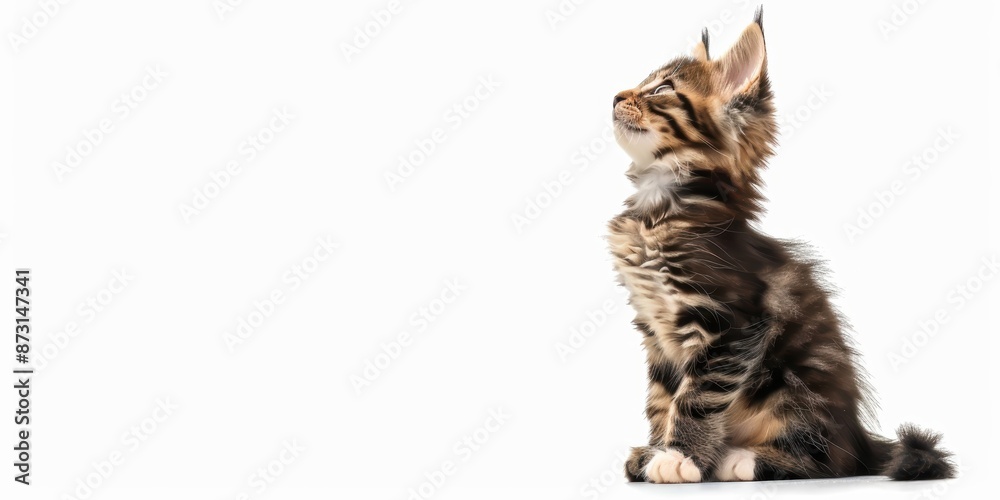 Obraz premium Fluffy Kitten Looking Up. Generative AI.