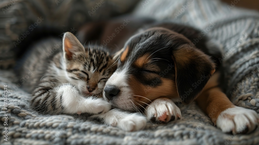 Sleeping Puppy and Kitten Sleeping Puppy and Kitten