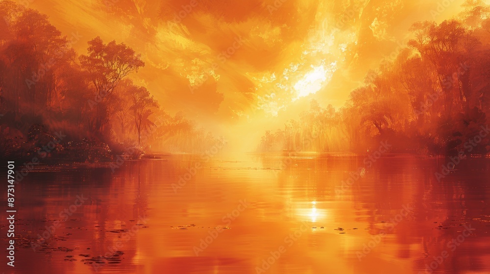 Inferno Reflected - A Surreal Landscape Ablaze with Fiery Intensity Inferno Reflected - A Surreal Landscape Ablaze with Fiery Intensity