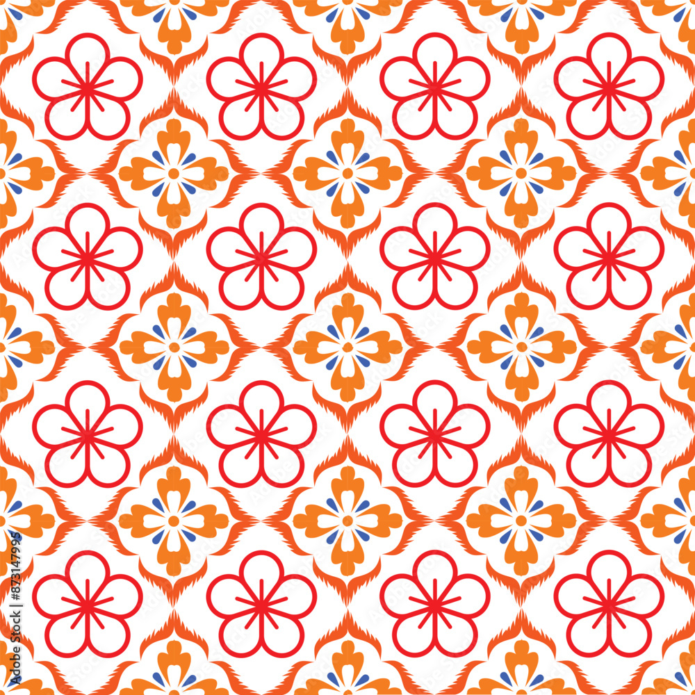 Beautiful Red flowers demak seamless pattern Beautiful Red flowers demak seamless pattern