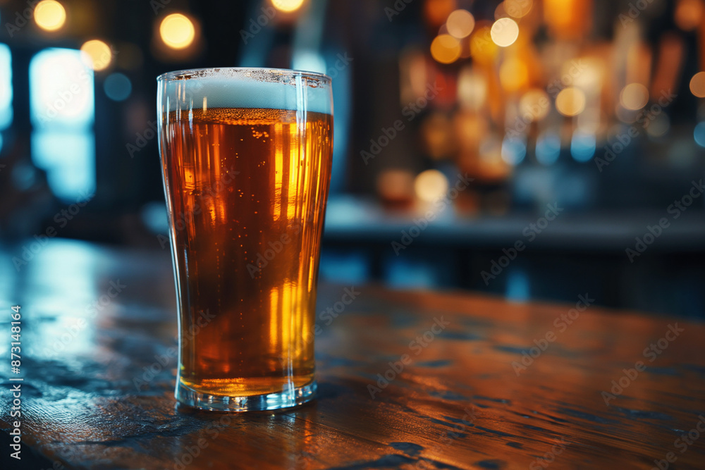 Glass of chilled beer on table bar background. Glass of chilled beer on table bar background.