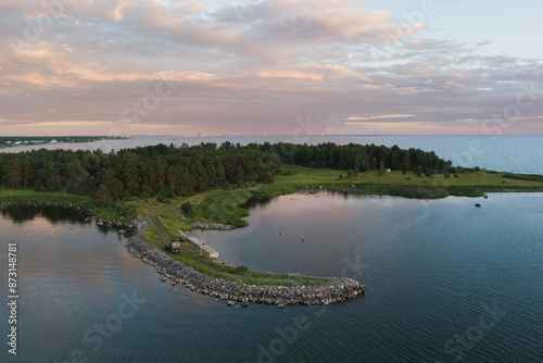 Krasuli is a small island in the Baltic Sea in Estonia, photo view from a drone. photo