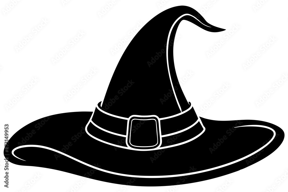 Naklejka premium Witch hat, Witch hat icon vector, Halloween witch hat black silhouette
