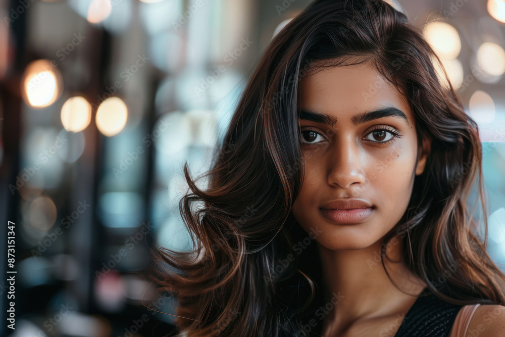 young beautiful indian woman standing at salon young beautiful indian woman standing at salon