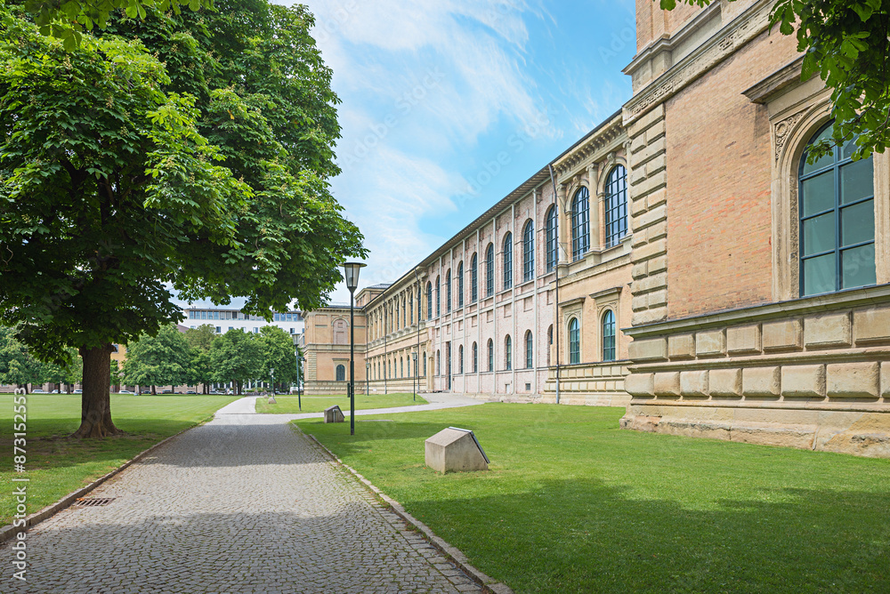 Obraz premium historical building Alte Pinakothek in Munich, State Picture Gallery in Bavaria, with park and trees