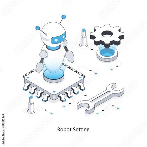 Robot Setting isometric stock illustration. EPS File stock illustration
