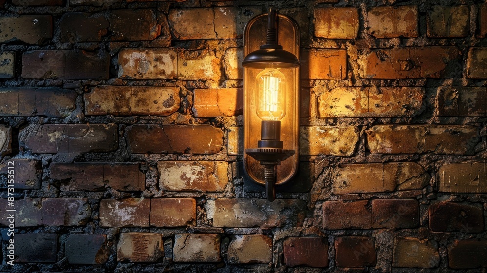Antique light fixture on brick wall in the dark Antique light fixture on brick wall in the dark