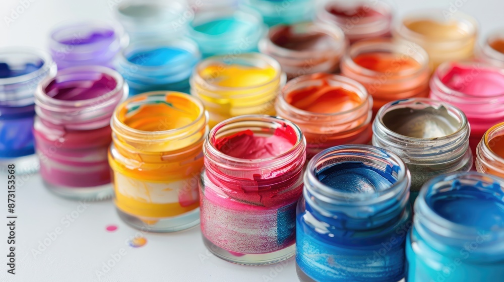 Acrylic paint jars in various colors Acrylic paint jars in various colors