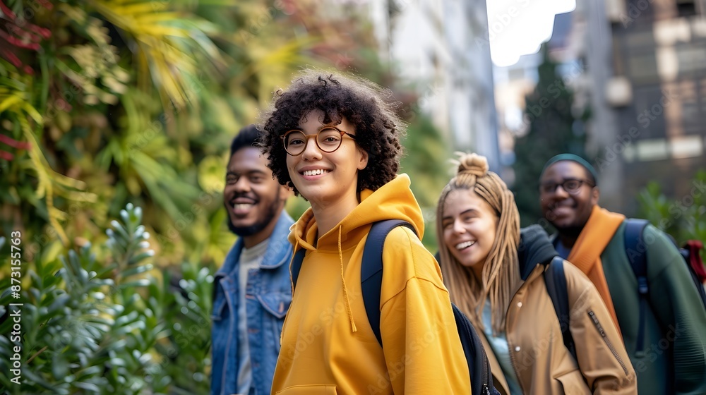 Diverse Group of Young Friends Walking and Exploring the City Together Diverse Group of Young Friends Walking and Exploring the City Together