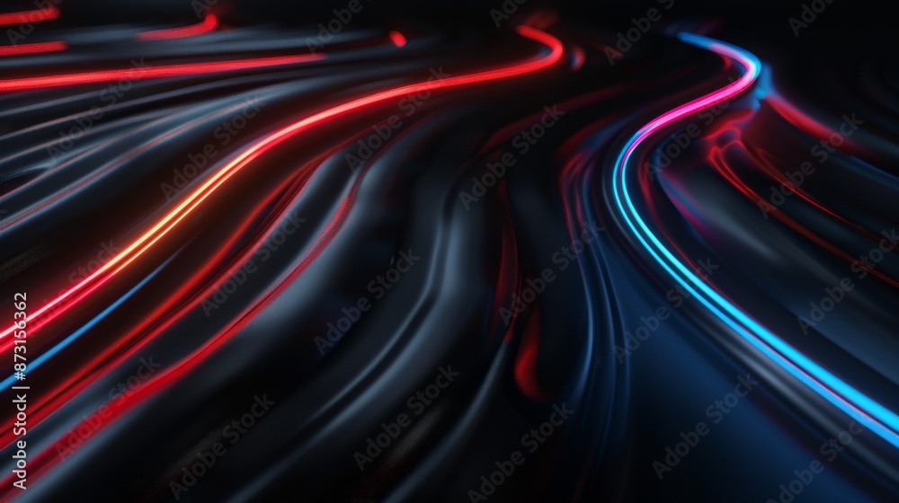 Abstract digital background with flowing lines of glowing red and blue ...