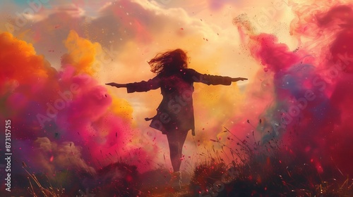 Wallpaper Mural Digital painting of anime girl jogging amid swirling colors,emphasizing movement within space. Torontodigital.ca