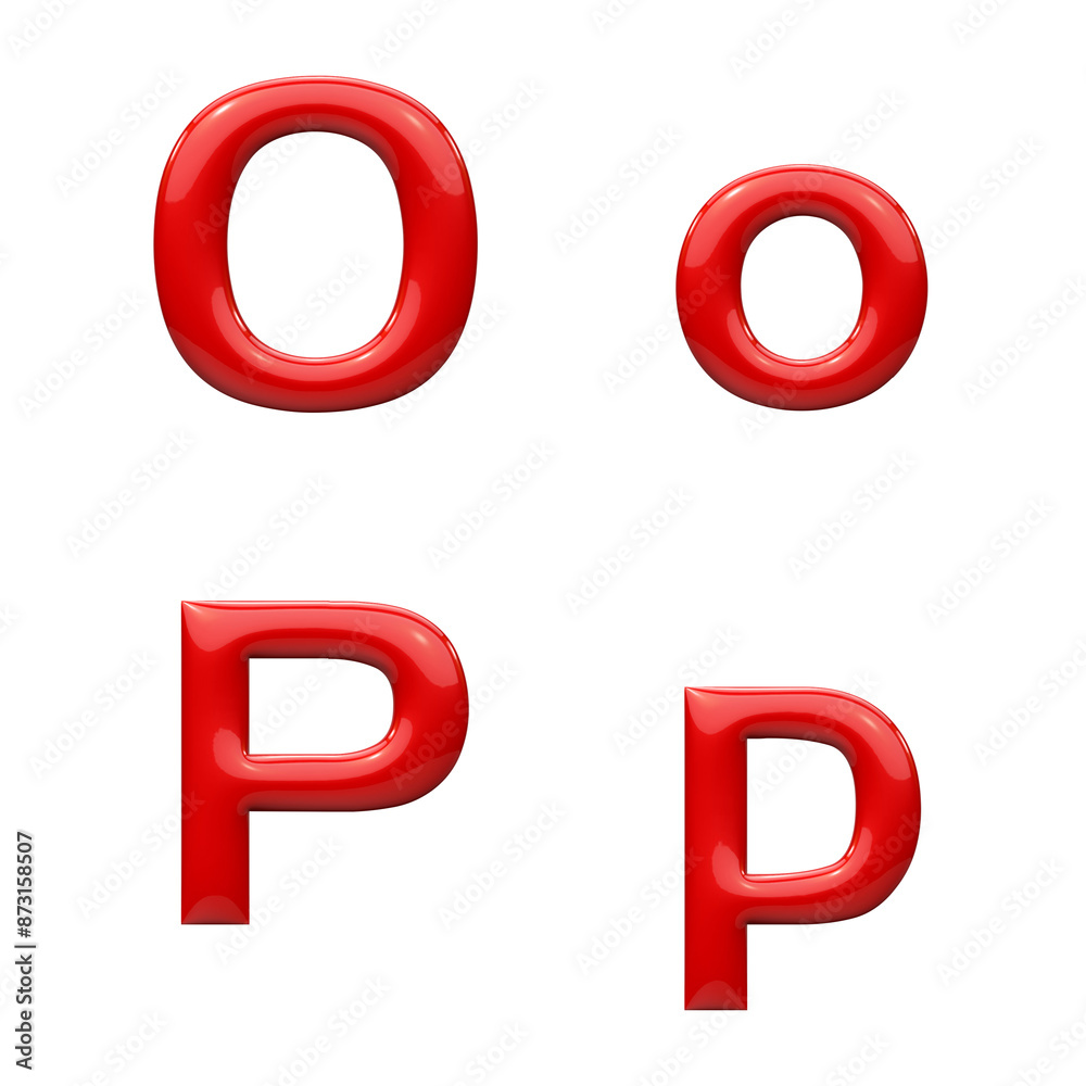 3d alphabet, set of lowercase and uppercase red plastic letters and numbers on white background, 3d rendering