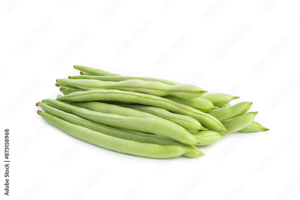 Common bean,Bush beans are french green beans isolated on white background. Common bean,Bush beans are french green beans isolated on white background.