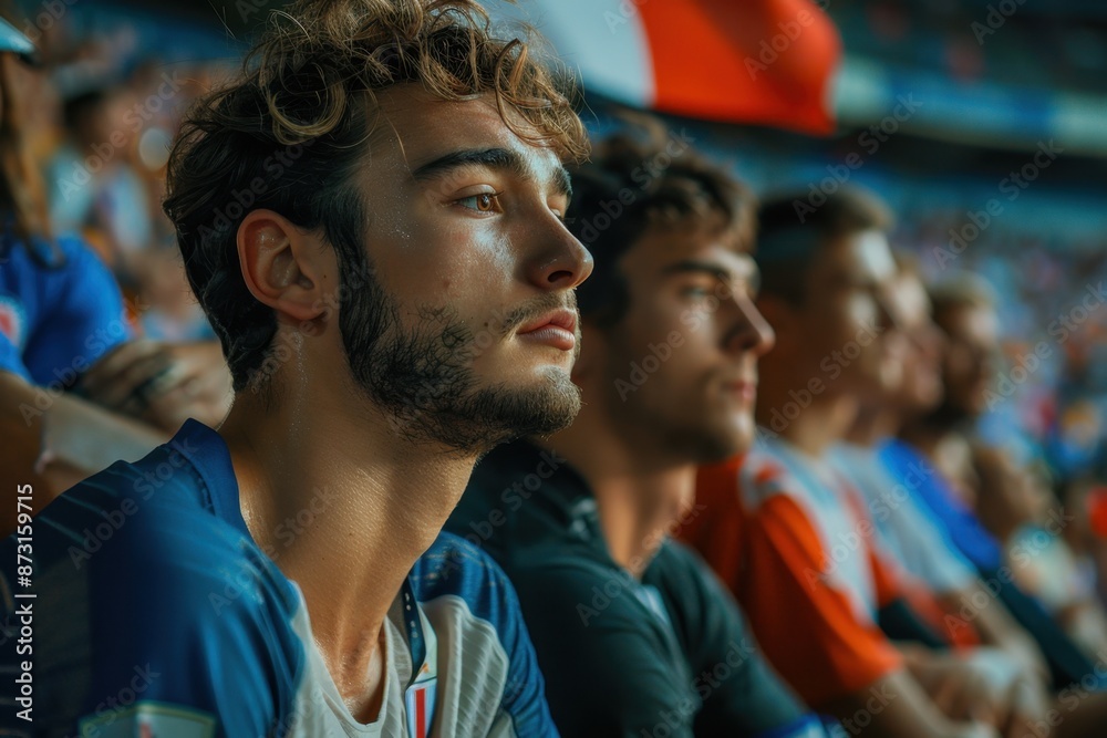 Naklejka premium Concerned French Football Fans Watching Live Match