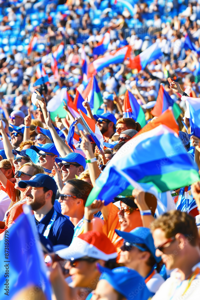 crowd of fans with flags at stadium crowd of fans with flags at stadium