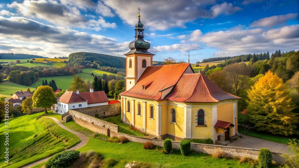 Church of St. James in Chvojno dates from the 13th century. It is situated on a hill above the Baroque farmyard Chvojen in the cadastral area of the town Benesov near by Prague. Church of St. James in Chvojno dates from the 13th century. It is situated on a hill above the Baroque farmyard Chvojen in the cadastral area of the town Benesov near by Prague.