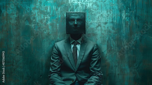 A man in a suit is sitting in front of a wall