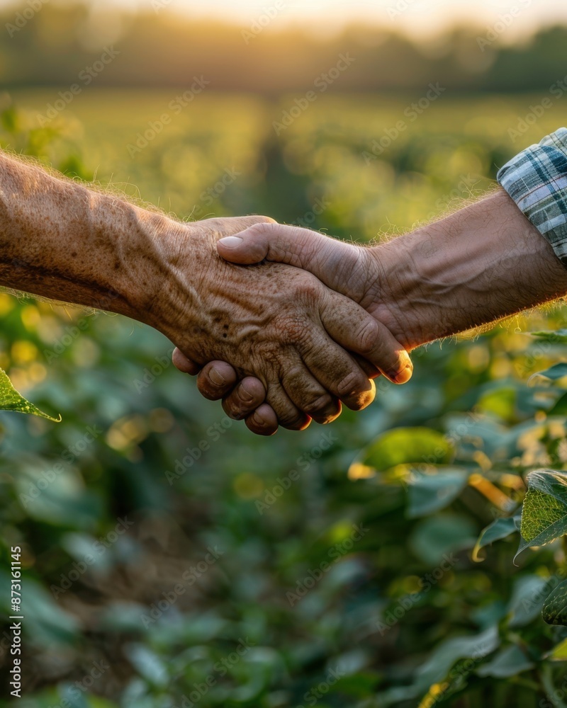 Fototapeta premium Farmer and Customer Shaking Hands in Farm Setting