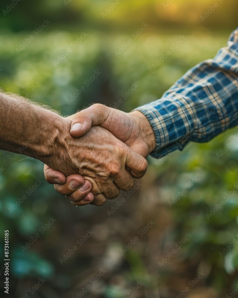 Fototapeta premium Farmer and Customer Shaking Hands in Farm Setting
