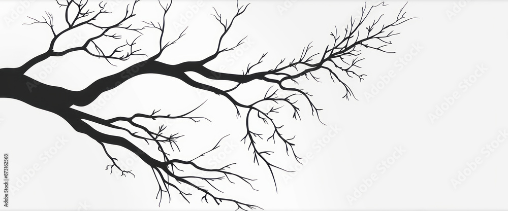 Fototapeta premium Branches in vector graphics, using simple lines and minimalism against a white background in monochrome.