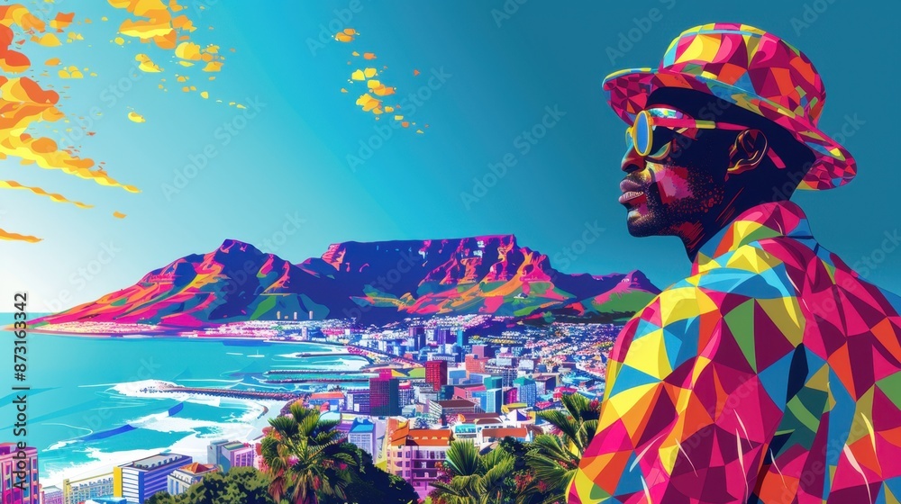 Fototapeta premium Colorful Minimalist Illustration of Table Mountain Overlooking Cape Town