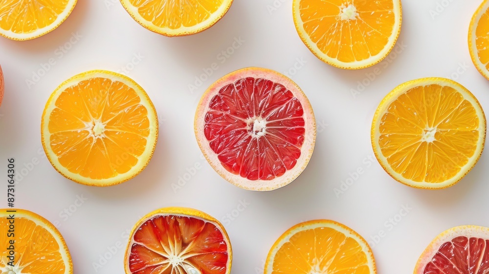 Oranges with white background and citrus fruit slices Oranges with white background and citrus fruit slices