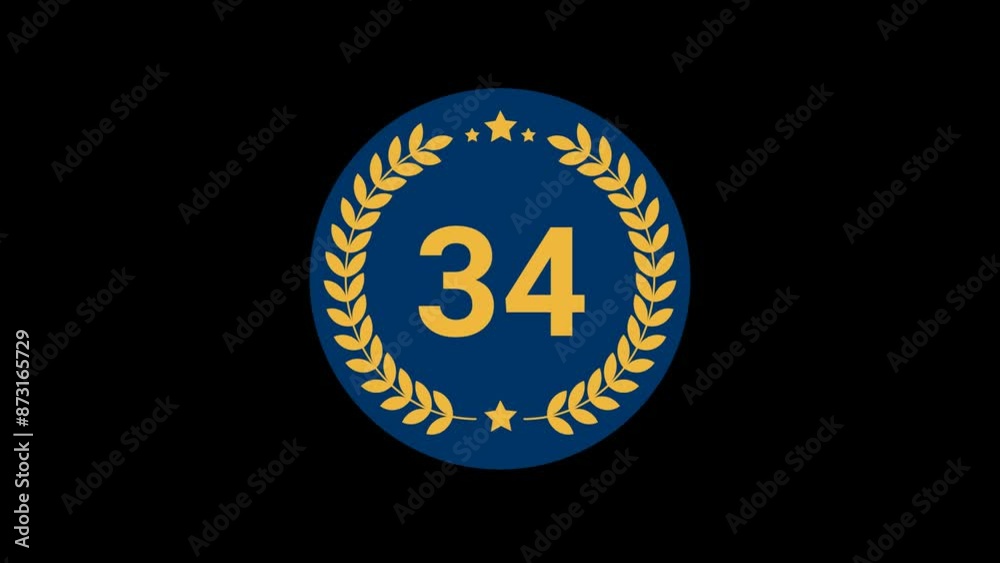 34 Number Laurel Wreath Badge Animation 34 Number Laurel Wreath Badge Animation