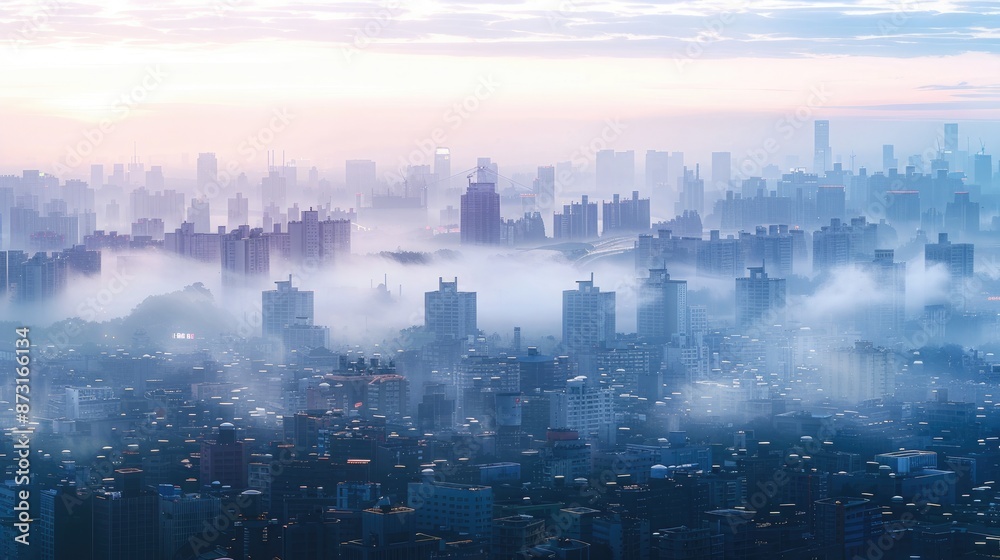 A city skyline in the early morning, with soft light illuminating the cityscape and creating a serene urban scene. A city skyline in the early morning, with soft light illuminating the cityscape and creating a serene urban scene.
