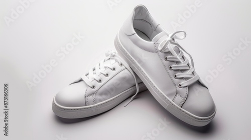 Stylish white sneakers on a blank background © TheWaterMeloonProjec